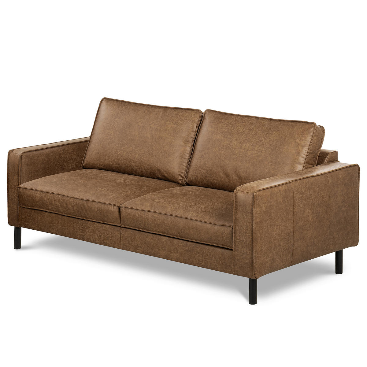 3-SITZER-SOFA Echtleder Lederlook Braun  - Schwarz/Braun, Design, Leder/Textil (188/85/92cm) - Livetastic