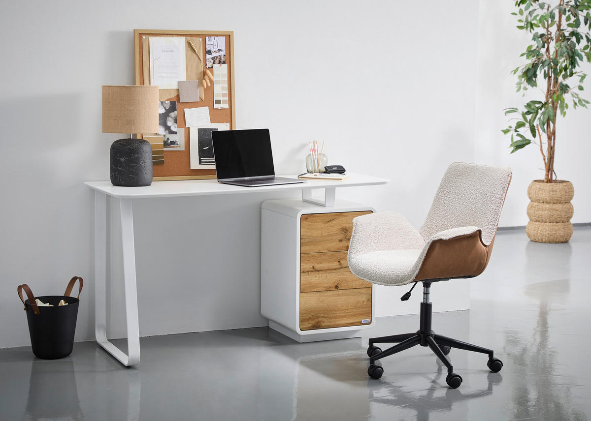 SCHREIBTISCH 140/44-60/76 cm  in Weiß, Eichefarben  - Eichefarben/Weiß, Design, Holzwerkstoff/Metall (140/44-60/76cm) - Xora