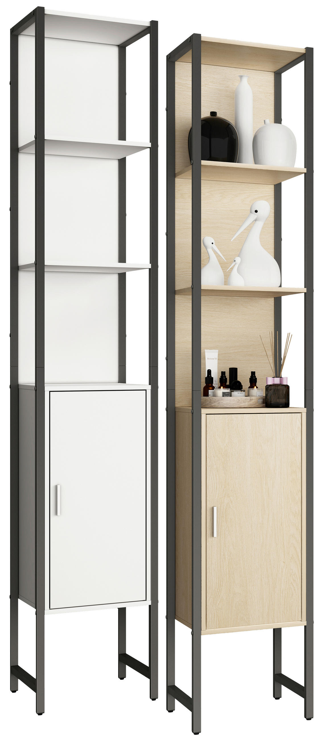 HOCHSCHRANK 33/185/30 cm  - Weiss/Silberfarben, Modern, Holzwerkstoff/Metall (33/185/30cm) - MID.YOU