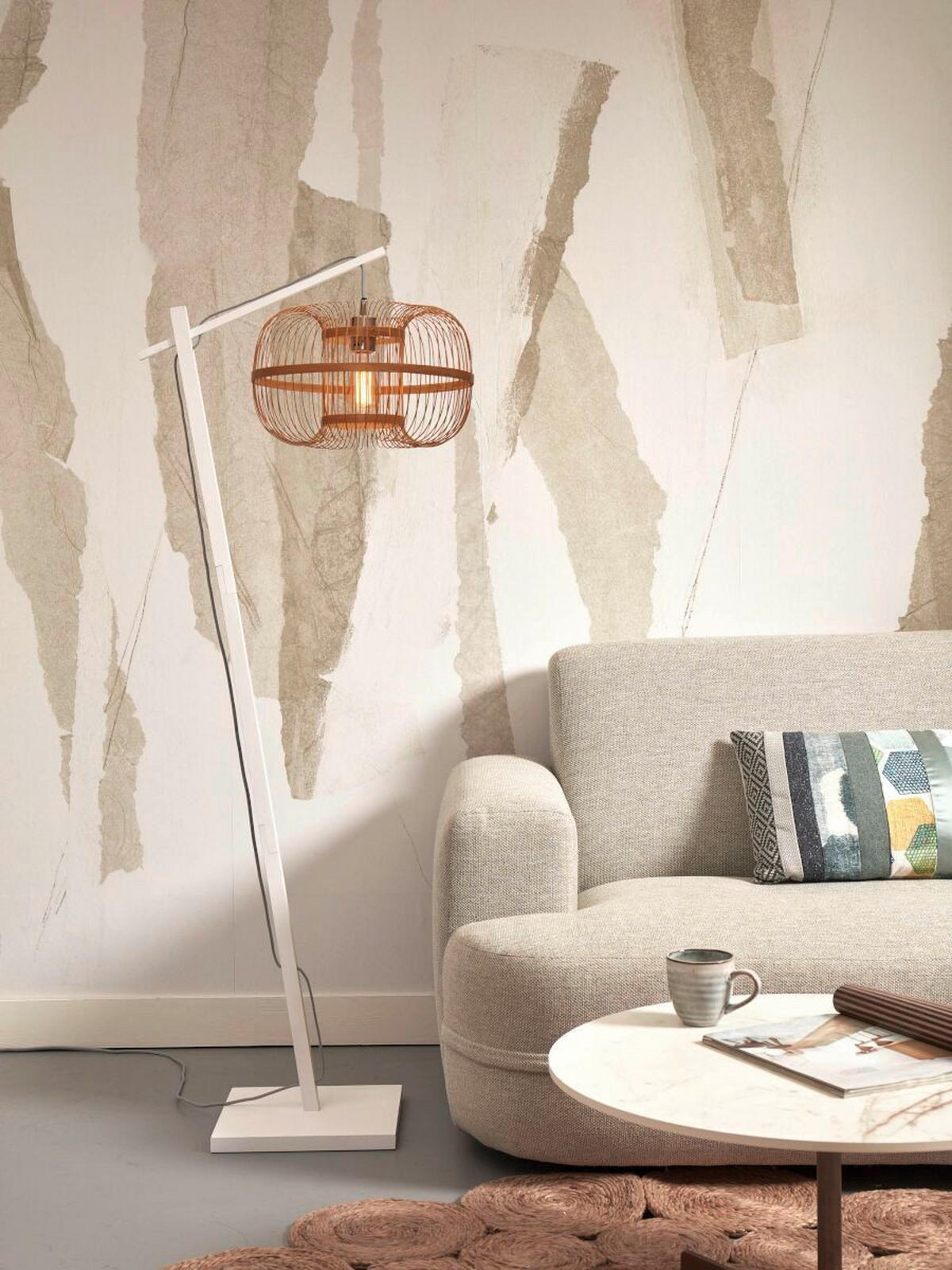 STOJACÍ LAMPA, 150/38/55 cm - bílá/přírodní barvy, Trend (150/38/55cm) - Good & Mojo