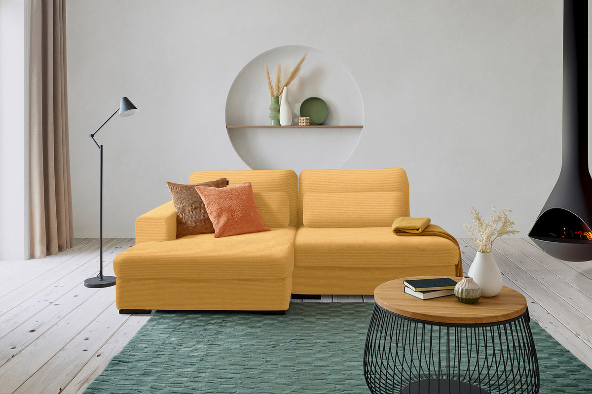 ECKSOFA in Cord, Velours Gelb  - Gelb/Schwarz, Design, Kunststoff/Textil (158/223cm) - Lomoco