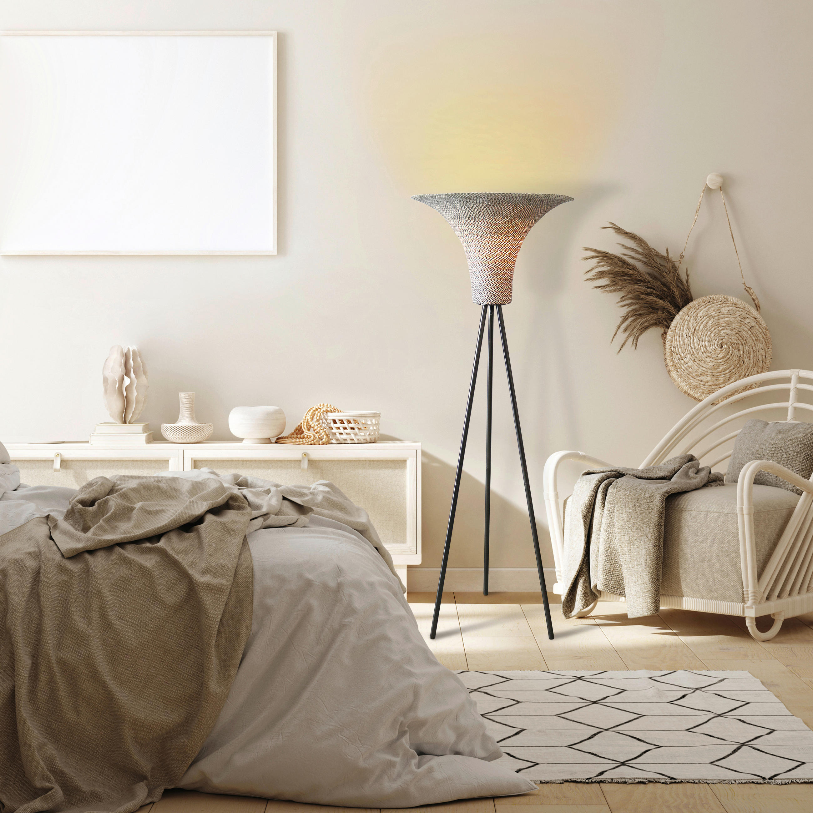 STEHLEUCHTE  55/152/55 cm   - Schwarz/Naturfarben, Design, Kunststoff/Metall (55/152/55cm) - P & B