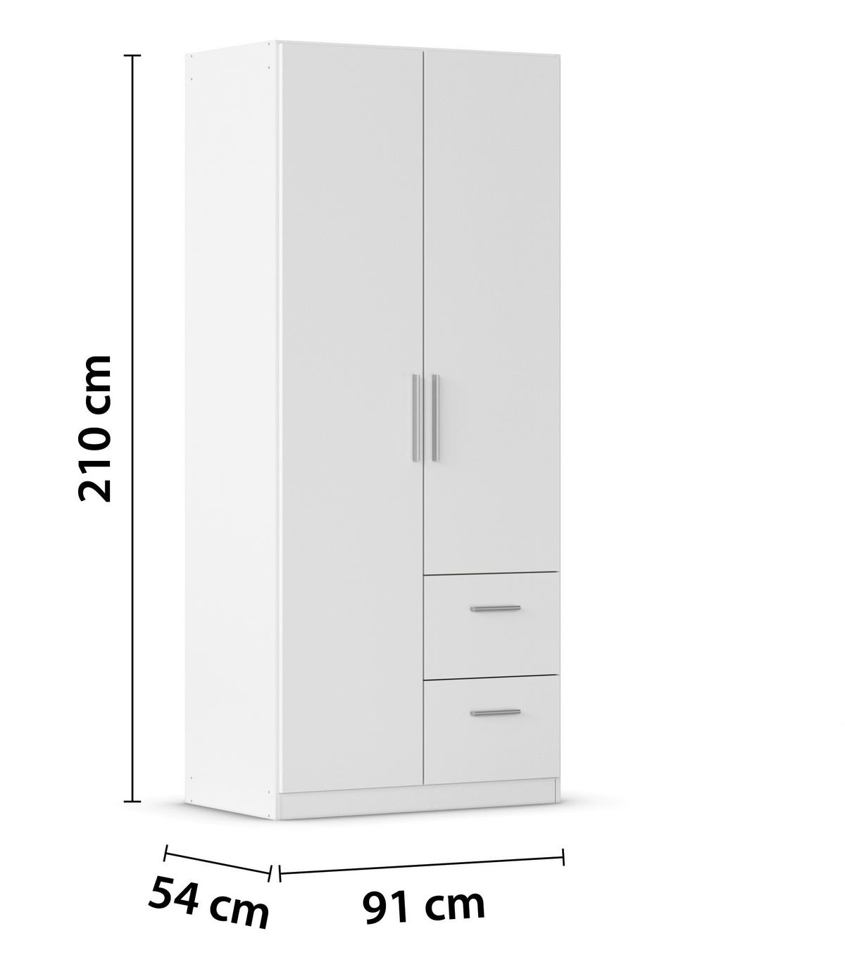 DREHTÜRENSCHRANK 91/210/54 cm,  in Weiß, 2-türig  - Alufarben/Weiß, KONVENTIONELL, Holzwerkstoff/Kunststoff (91/210/54cm) - home24