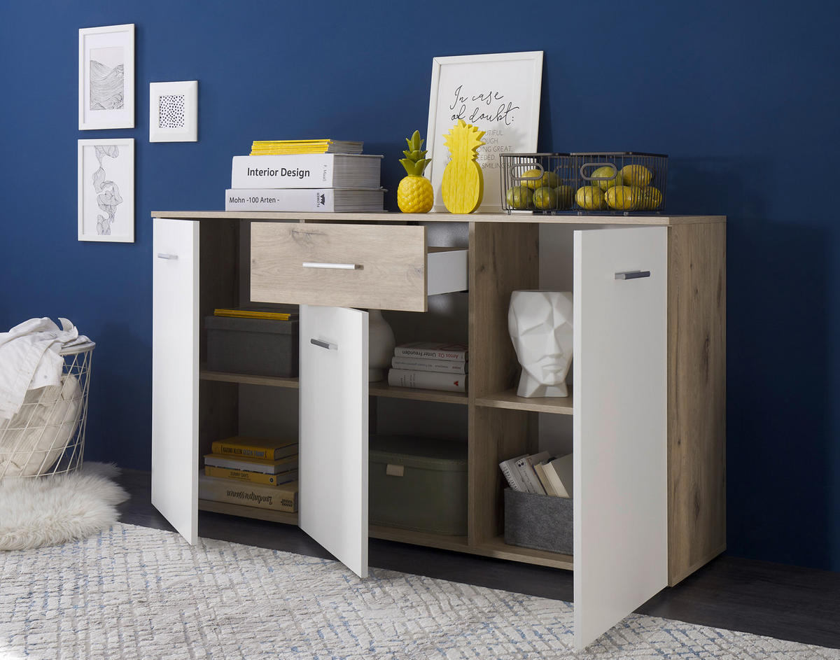 SIDEBOARD  in 150/82/40 cm  - Eichefarben/Silberfarben, Design, Holzwerkstoff/Kunststoff (150/82/40cm) - MID.YOU