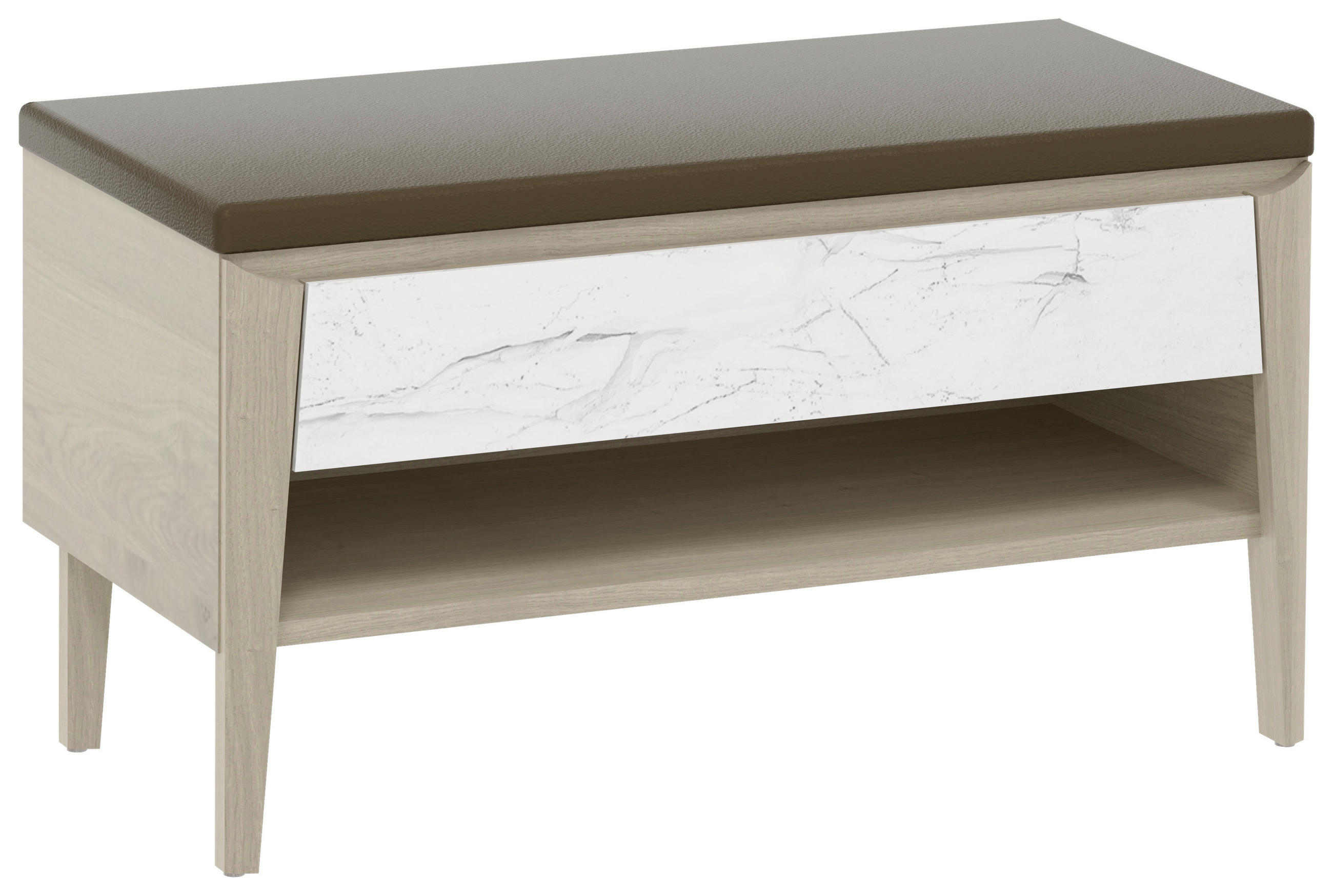 GARDEROBENBANK Eiche furniert, massiv Weiß, Eichefarben  - Greige/Eichefarben, Natur, Glas/Leder (100,2/54,2/44,6cm) - Voglauer