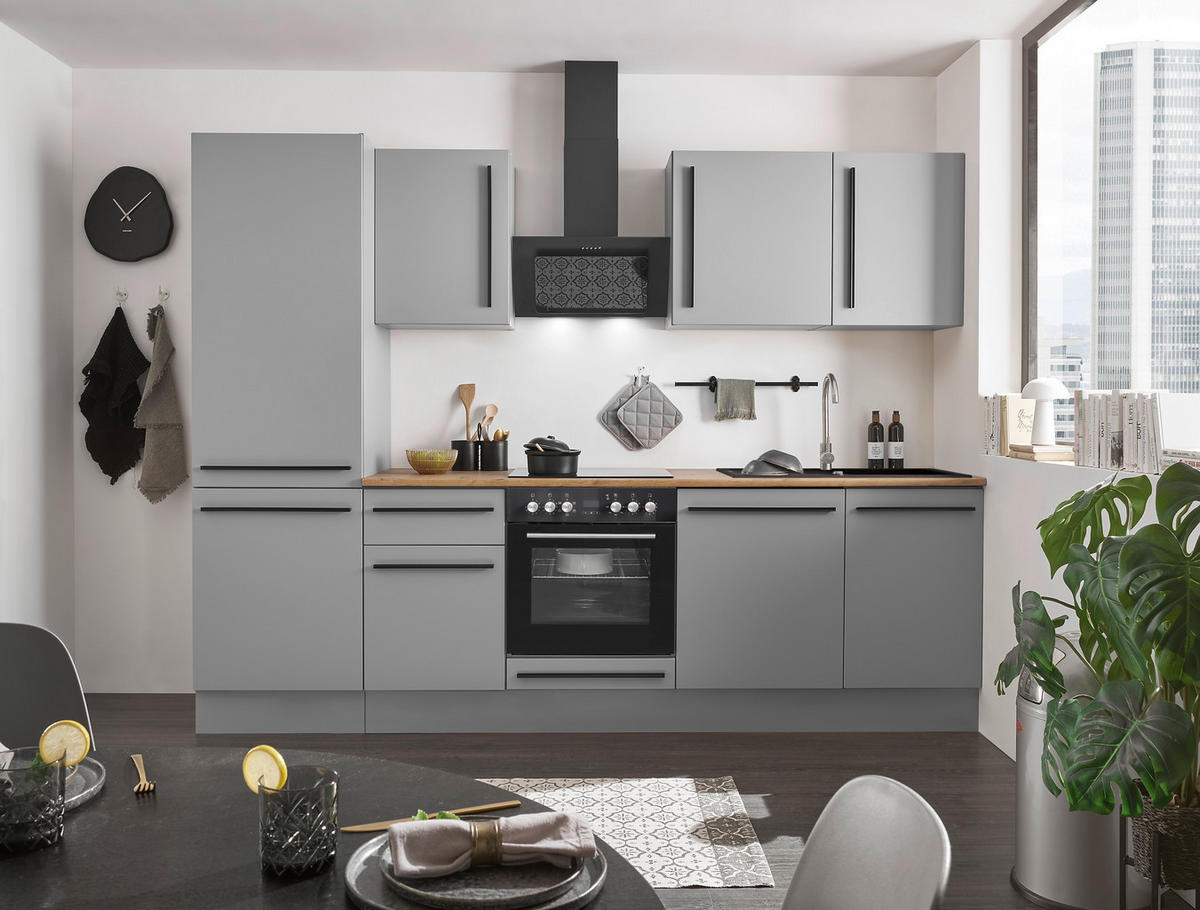 KÜCHENBLOCK 280 cm   in Grau, Eichefarben  - Eichefarben/Schwarz, Design, Holzwerkstoff/Kunststoff (280cm) - MID.YOU