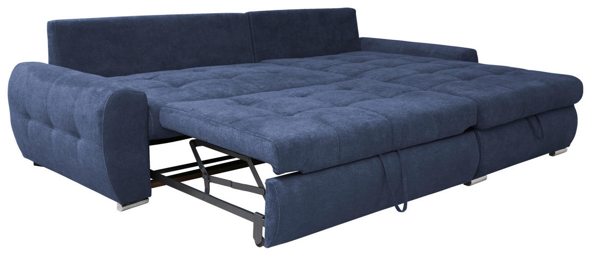 ECKSCHLAFSOFA Velours Dunkelblau  - Chromfarben/Weiss, Design, Kunststoff/Textil (277/175cm) - Livetastic