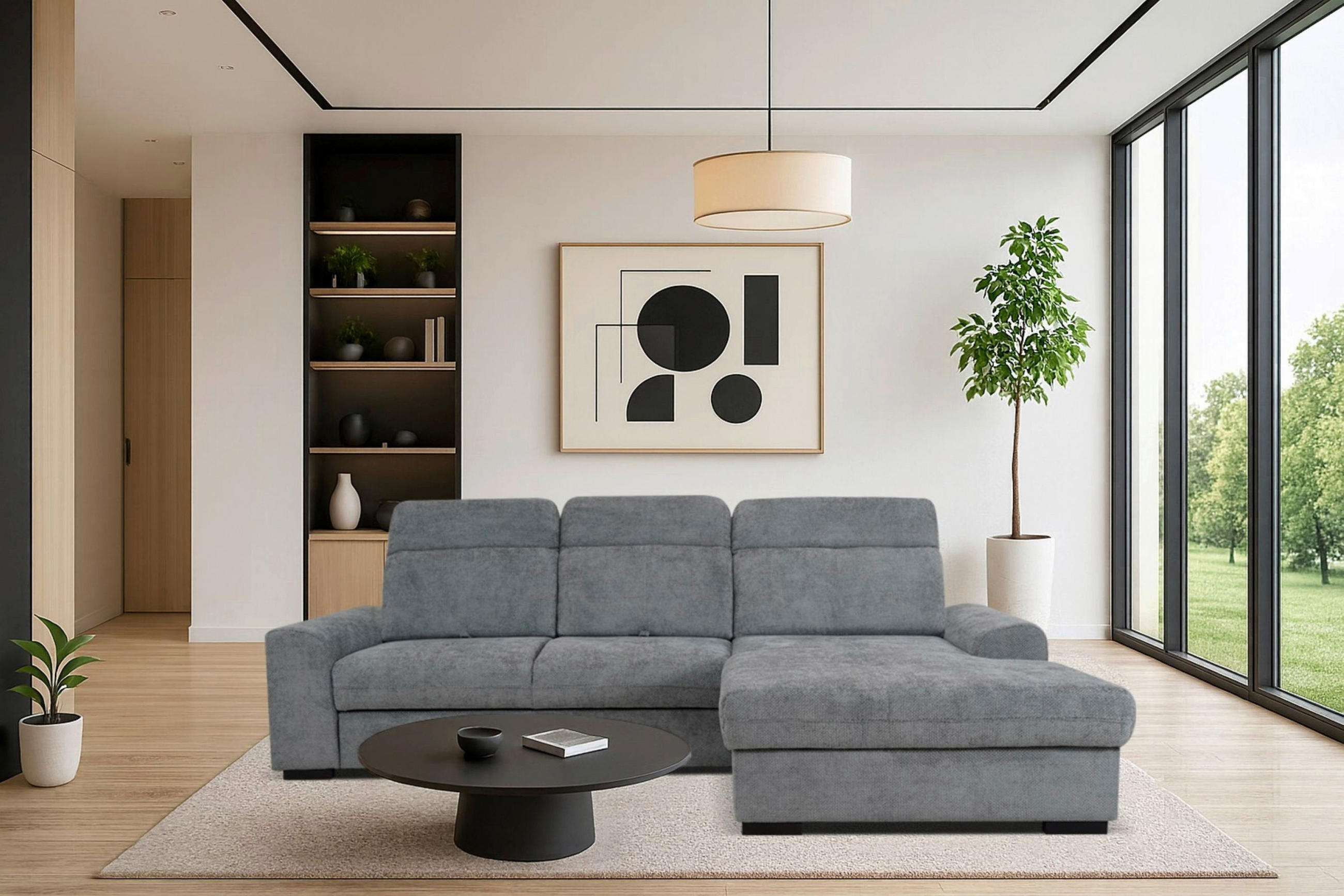 ECKSOFA Grau Chenille  - Schwarz/Grau, KONVENTIONELL, Holz/Textil (286/203cm) - MID.YOU