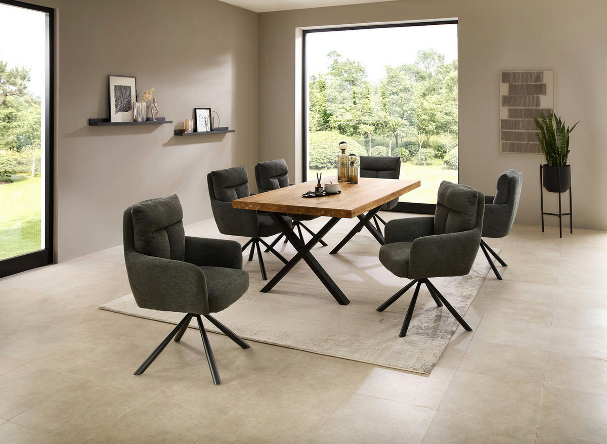 ESSTISCH in Holz, Metall 180/100/76 cm  - Eichefarben/Schwarz, Modern, Holz/Metall (180/100/76cm) - Livetastic