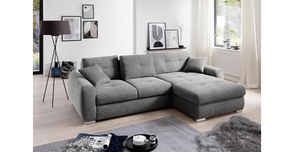 ECKSOFA in Mikrofaser Grau  - Chromfarben/Grau, MODERN, Kunststoff/Textil (276/193cm) - Hom`in