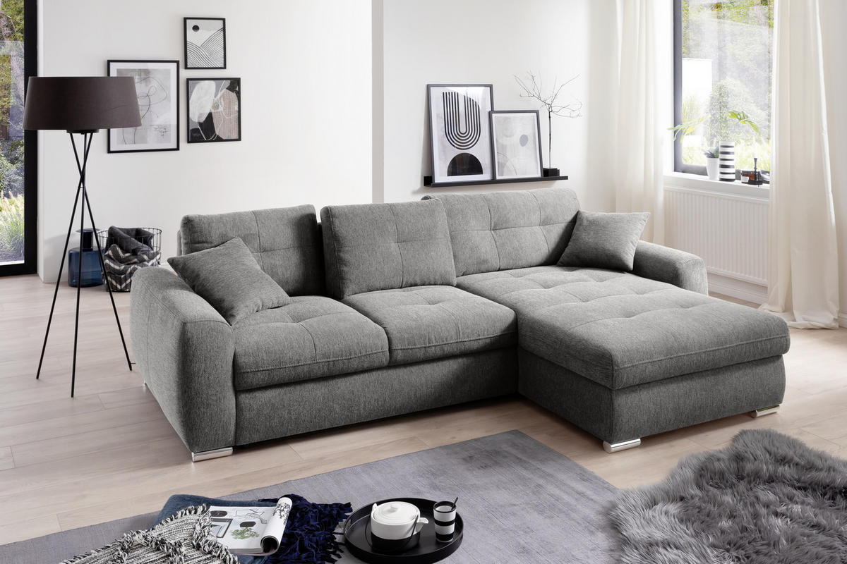 ECKSOFA in Mikrofaser Grau  - Chromfarben/Grau, Modern, Kunststoff/Textil (276/193cm) - Hom`in