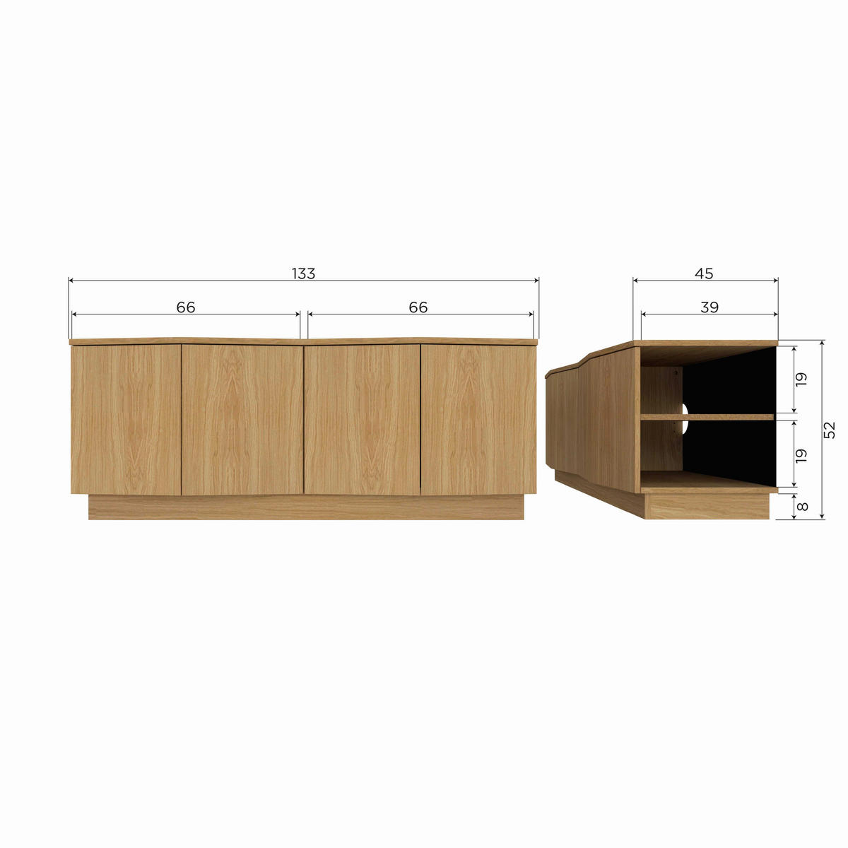 LOWBOARD Zuma  in 133/52/45 cm  - Eichefarben, Design, Holz (133/52/45cm) - Livetastic