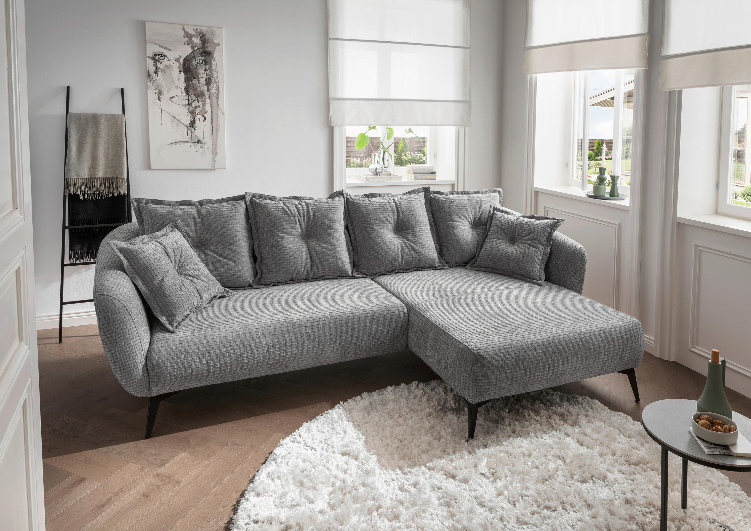 ECKSOFA in Mikrofaser Grau  - Schwarz/Grau, Modern, Textil/Metall (277/162cm) - Livetastic
