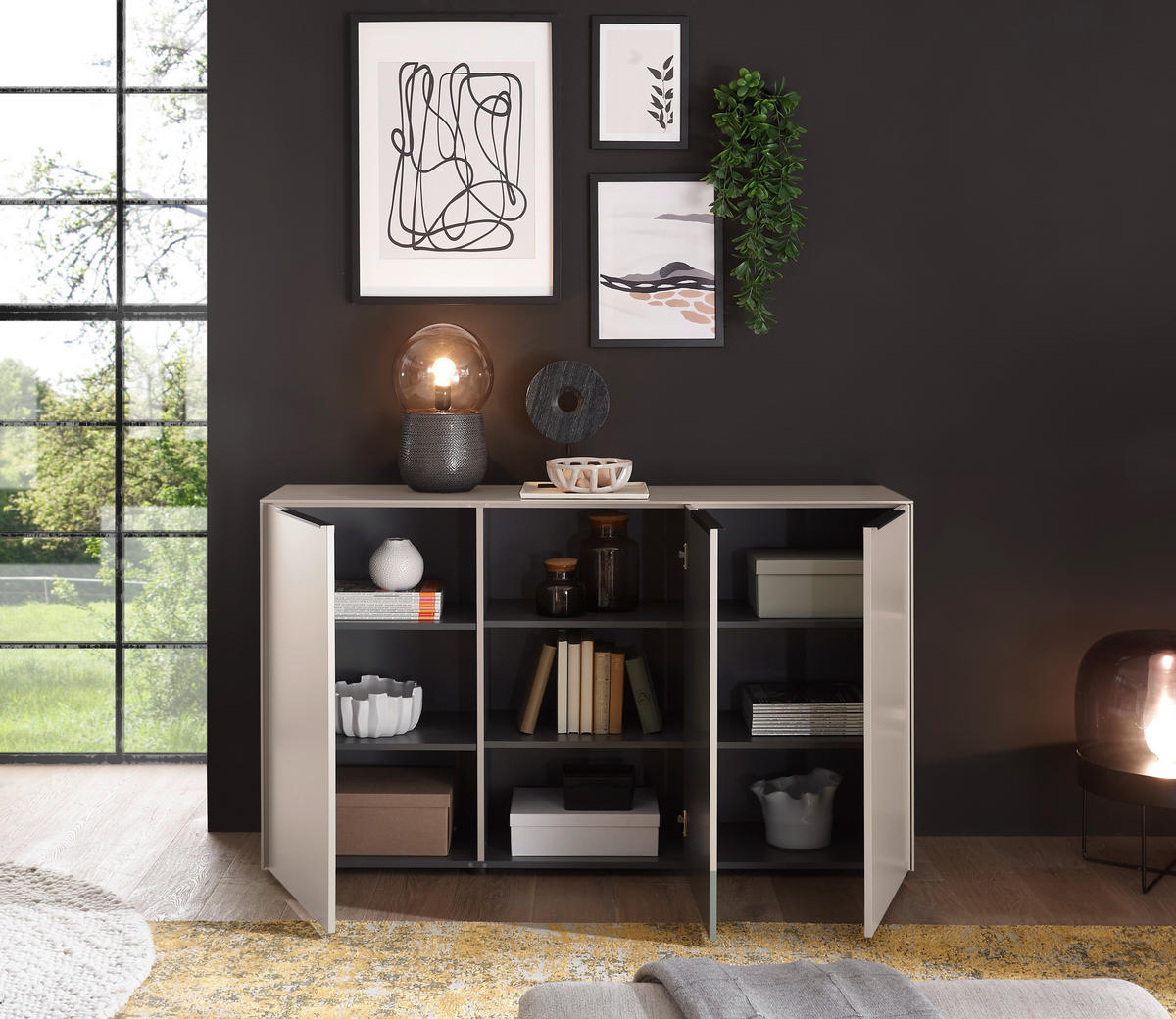 KOMMODE , 150/87/38 cm,  - Kaschmir/Schwarz, Design, Holzwerkstoff/Kunststoff (150/87/38cm) - Voleo