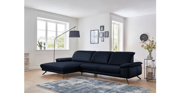 ECKSOFA in Echtleder Dunkelblau  - Schwarz/Dunkelblau, Design, Leder/Metall (193/328cm) - Dieter Knoll