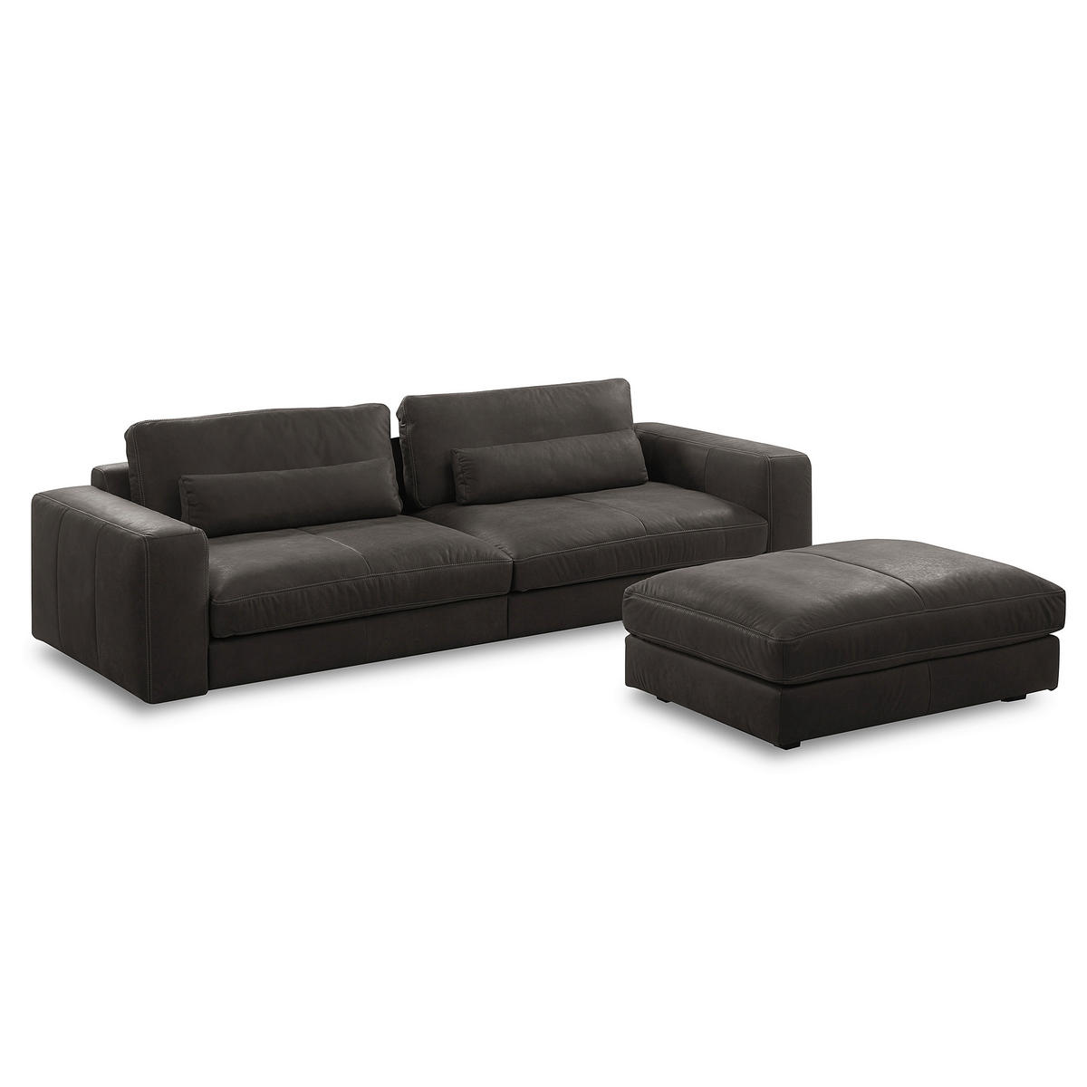 HOCKER in Leder Dunkelgrau  - Dunkelgrau/Beige, Design, Leder/Kunststoff (123/45/93cm) - Livetastic