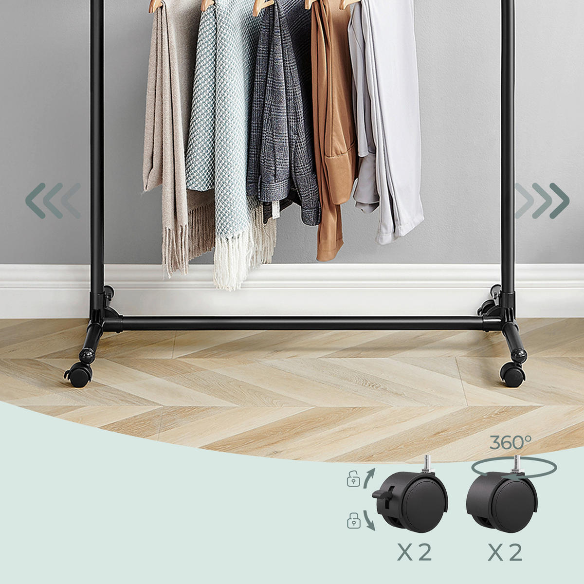 KLEIDERWAGEN in Schwarz 101-165/115-180/49 cm   - Schwarz, Trend, Kunststoff/Metall (101-165/115-180/49cm) - Boxxx