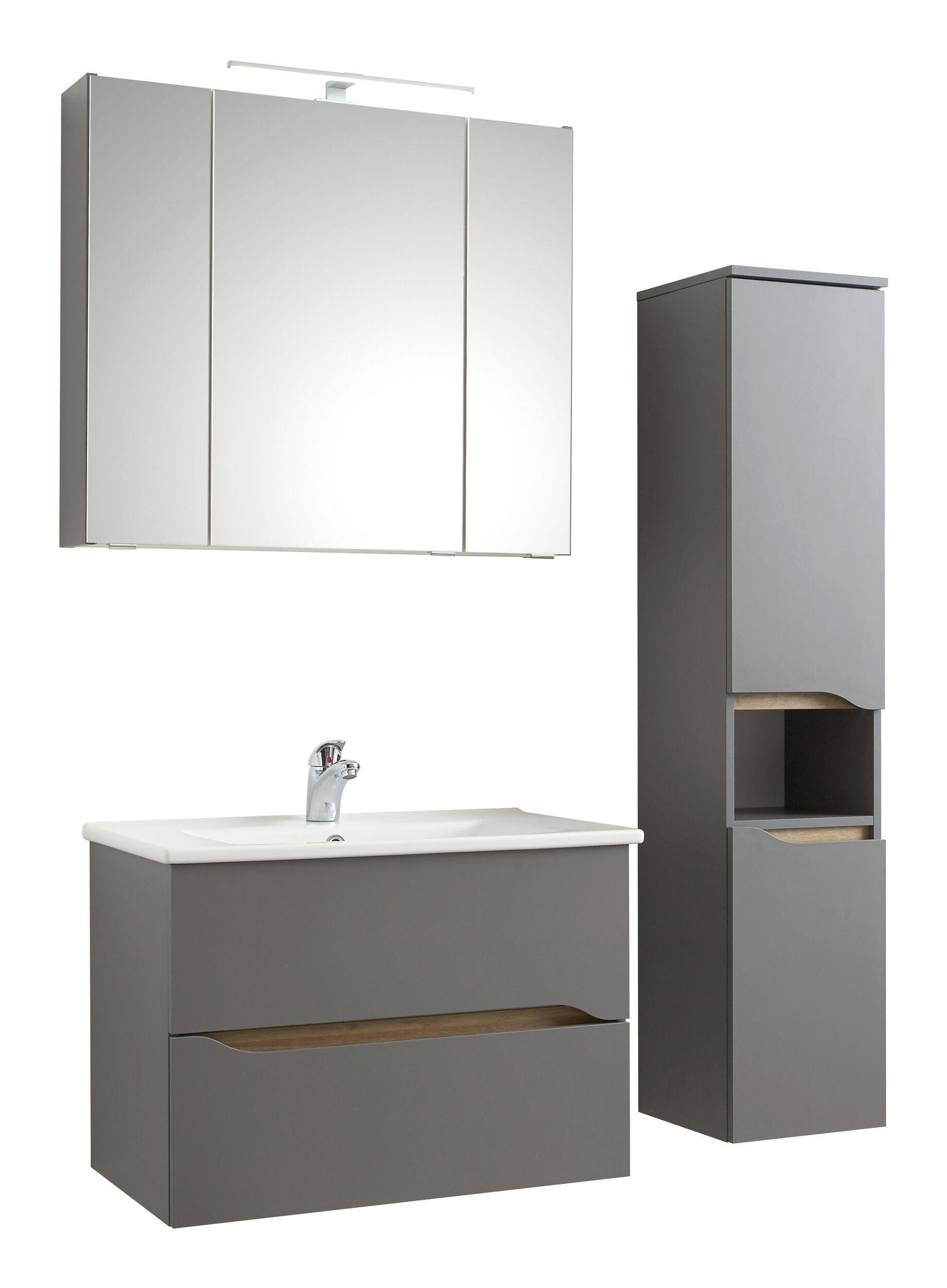 BADEZIMMER 4-teilig  in 110 cm  - Eiche dunkel/Dunkelgrau, KONVENTIONELL, Glas/Keramik (110cm) - Pelipal