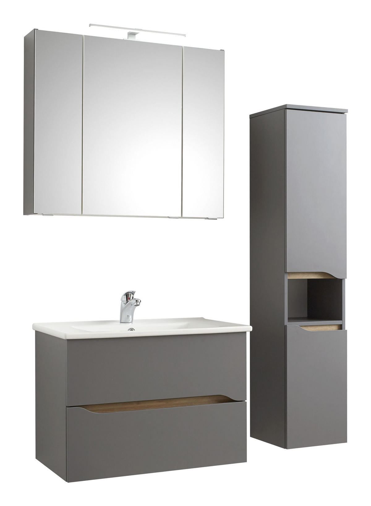 BADEZIMMER 4-teilig  in 110 cm  - Eiche dunkel/Dunkelgrau, KONVENTIONELL, Glas/Keramik (110cm) - Pelipal