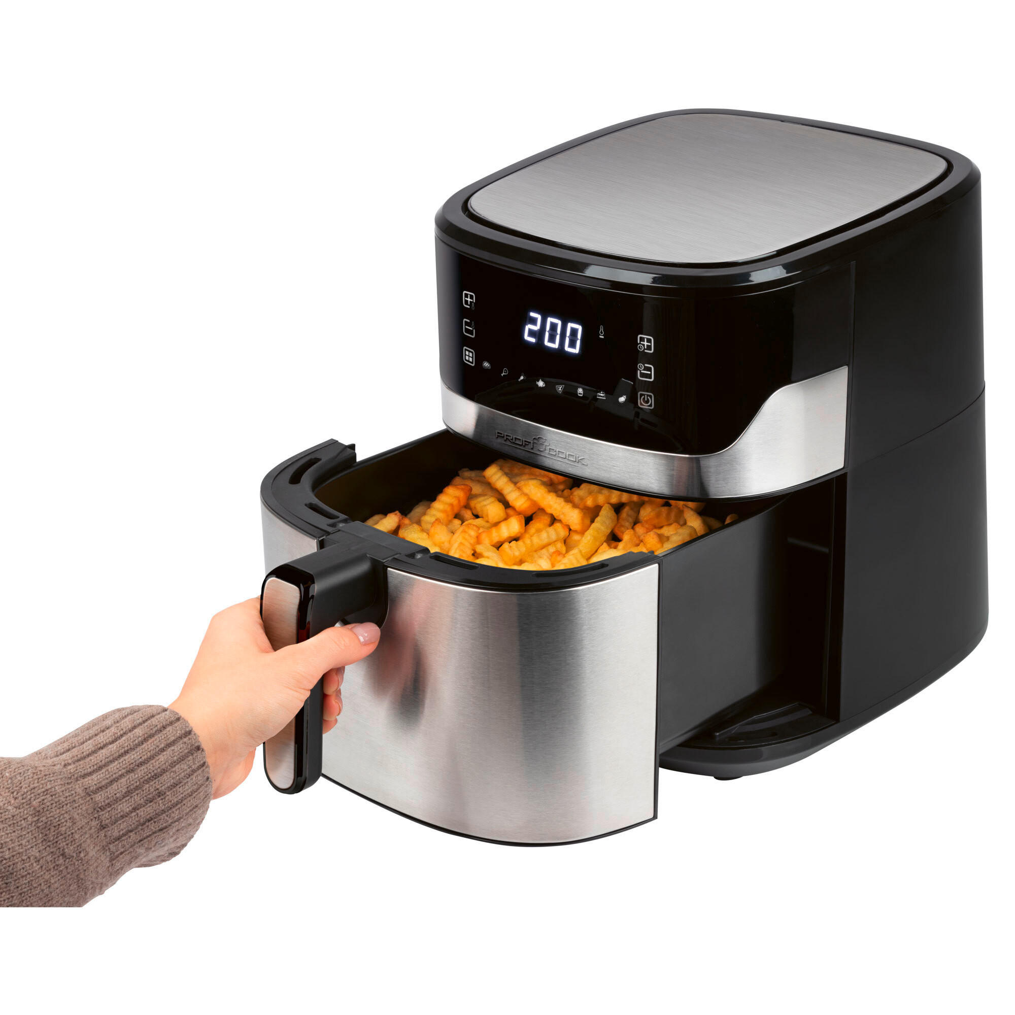 HEIßLUFTFRITTEUSE 6,5 Liter L  - Edelstahlfarben/Schwarz, Basics, Kunststoff/Metall (27.3/31.7/39.5cm) - Bomann