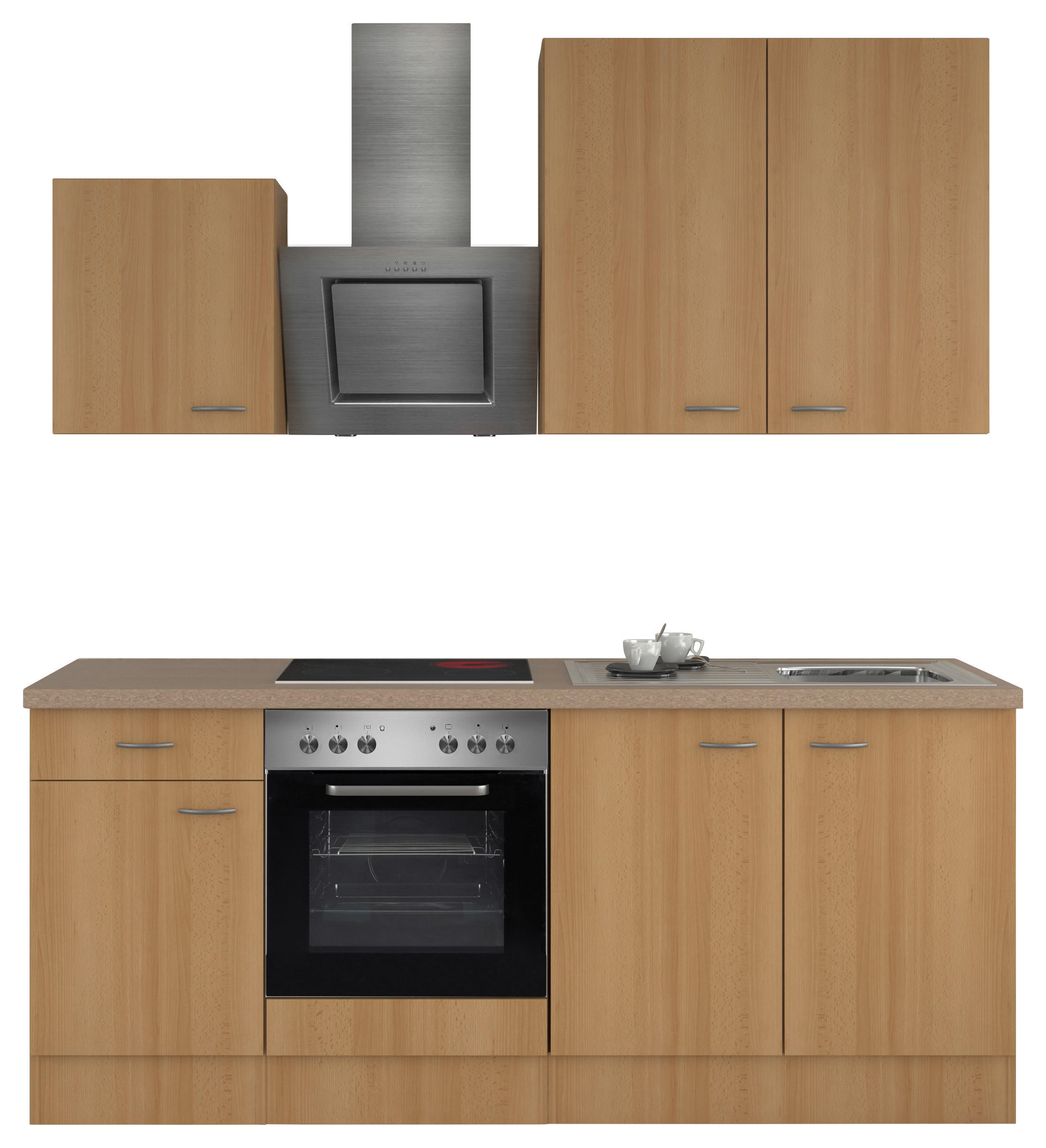 KÜCHENBLOCK 210 cm in Buchefarben - Edelstahlfarben/Beige, MODERN, Holzwerkstoff/Kunststoff (210cm) - FlexWell