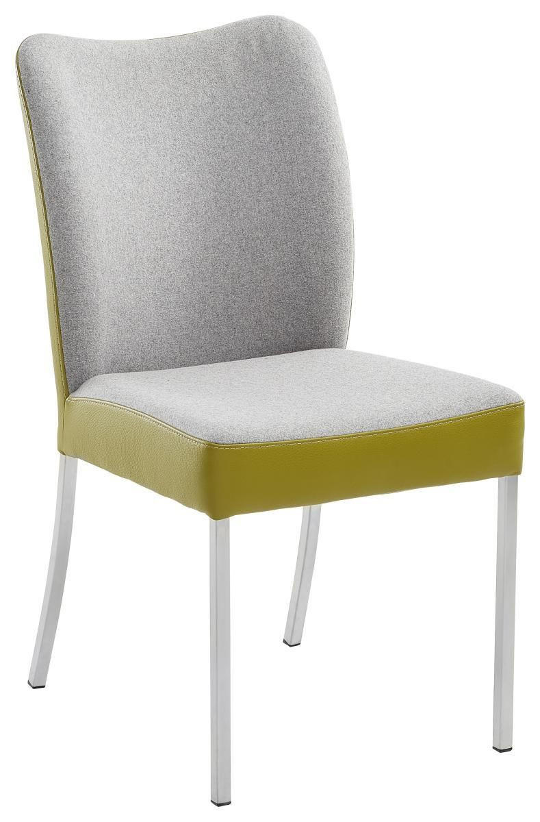 STUHL Kombination Echtleder/Stoff Grau, Grün, Edelstahlfarben  - Edelstahlfarben/Grau, Design, Leder/Textil (46/89/63cm) - Bert Plantagie
