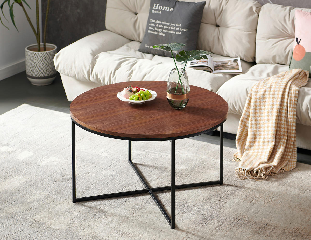 COUCHTISCH in Holzwerkstoff, Holz, Metall 80/80/46 cm  - Walnussfarben/Schwarz, Design, Holz/Holzwerkstoff (80/80/46cm) - Livetastic