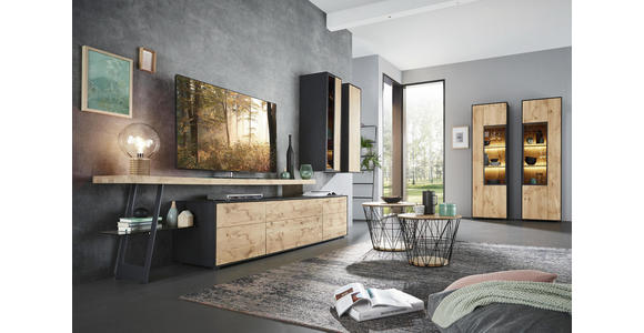 WOHNWAND in Anthrazit, Eichefarben - Eichefarben/Anthrazit, Natur, Glas/Holz (326/197/49cm) - Valnatura