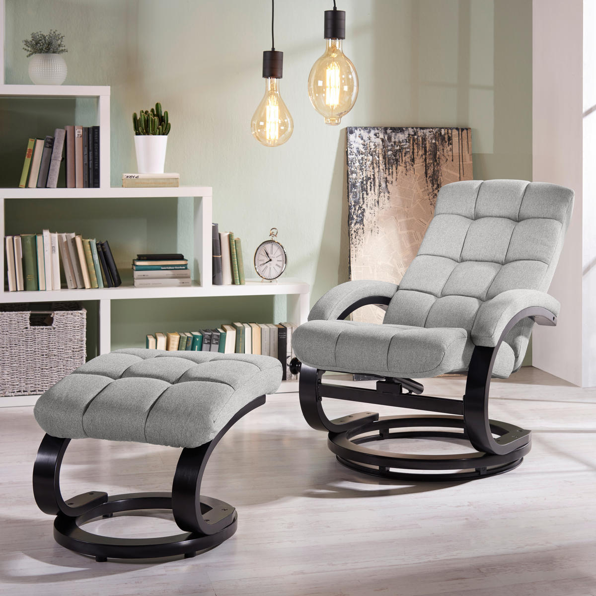 RELAXSESSELSET Holz, Metall, Textil Schwarz, Beige  - Beige/Schwarz, Modern, Holz/Textil (67/78/94cm) - MID.YOU