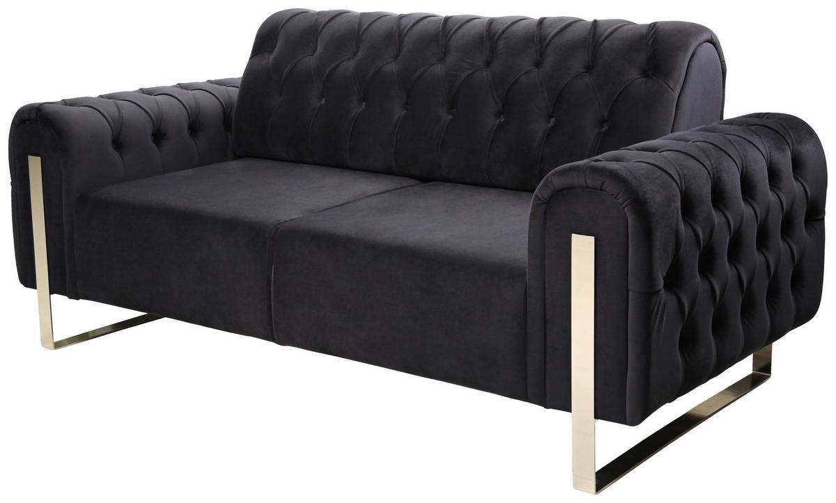 2-SITZER-SOFA  in Velours Schwarz  - Goldfarben/Schwarz, KONVENTIONELL, Textil/Metall (194/90/97cm) - Carryhome
