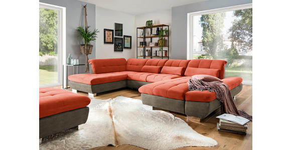 WOHNLANDSCHAFT in Mikrofaser Orange - Chromfarben/Orange, Design, Kunststoff/Textil (211/350/204cm) - Xora