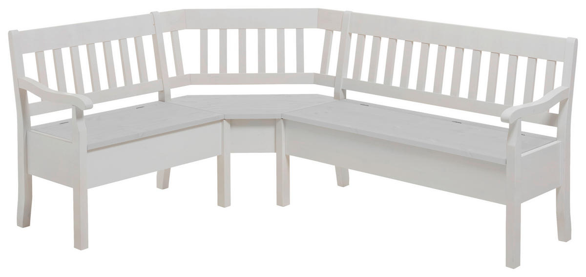 ECKBANK 147/170 cm Weiß Kiefer massiv   - Weiß, ROMANTIK / LANDHAUS, Holz (147/170cm) - Boxxx