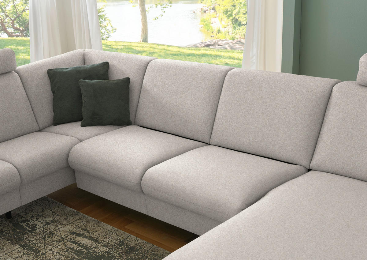 WOHNLANDSCHAFT Flachgewebe Beige  - Beige/Schwarz, Konventionell, Textil/Metall (190/307/170cm) - Beldomo Comfort