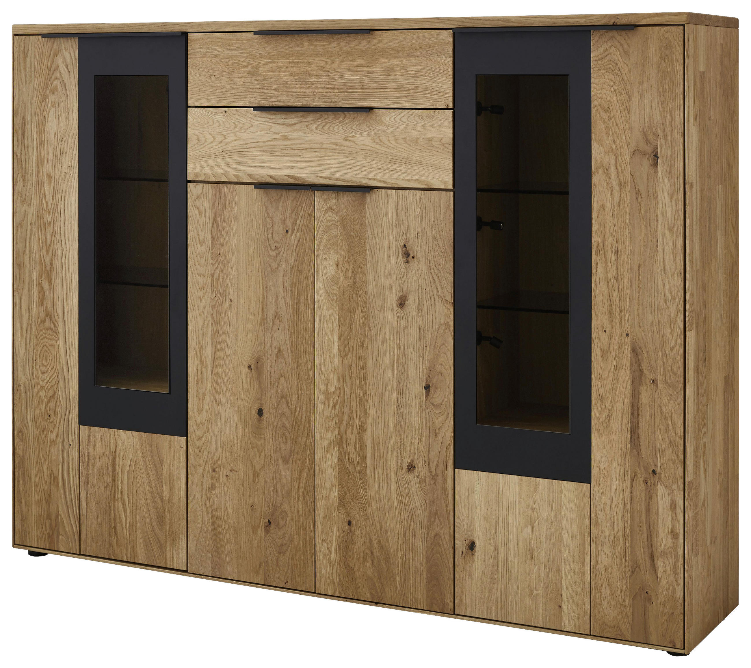 HIGHBOARD Schwarz, Eichefarben  175,9/133,6/37 cm  - Eichefarben/Schwarz, Design, Glas/Holz (175,9/133,6/37cm) - Valdera