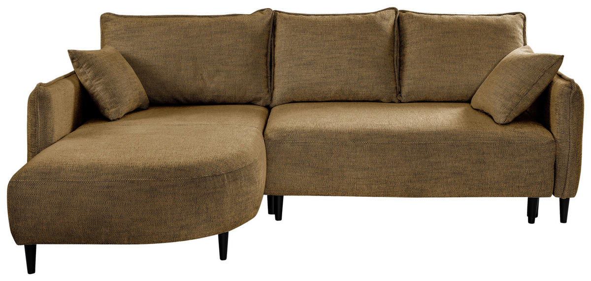 ECKSOFA in Struktur Goldfarben  - Goldfarben/Schwarz, Design, Holz/Textil (165/244cm) - MID.YOU