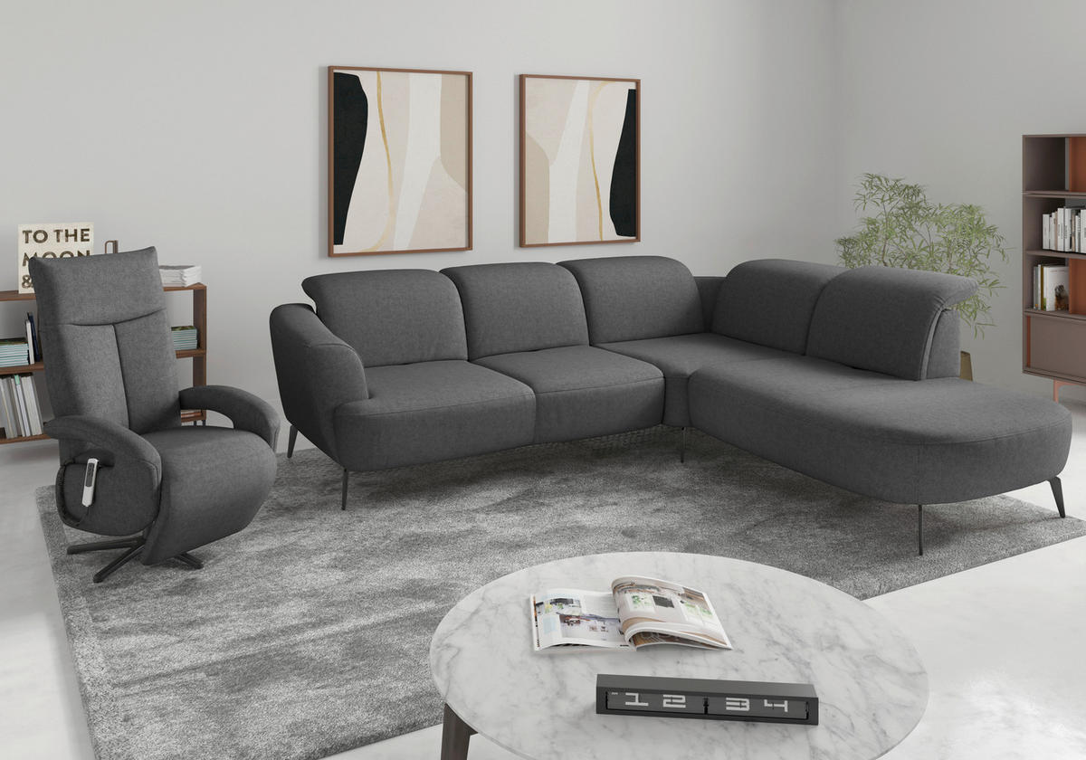 ECKSOFA in Flachgewebe Dunkelgrau  300/267 cm  - Dunkelgrau/Schwarz, KONVENTIONELL, Textil/Metall (300/267cm) - Sit & More