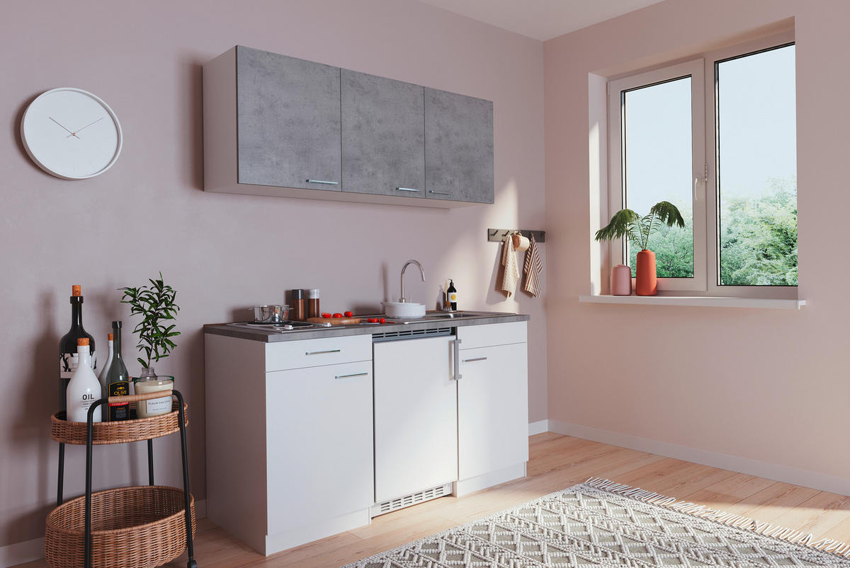 MINIKÜCHE 150 cm   in Grau, Weiß  - Alufarben/Weiß, KONVENTIONELL, Holzwerkstoff/Kunststoff (150cm) - Respekta