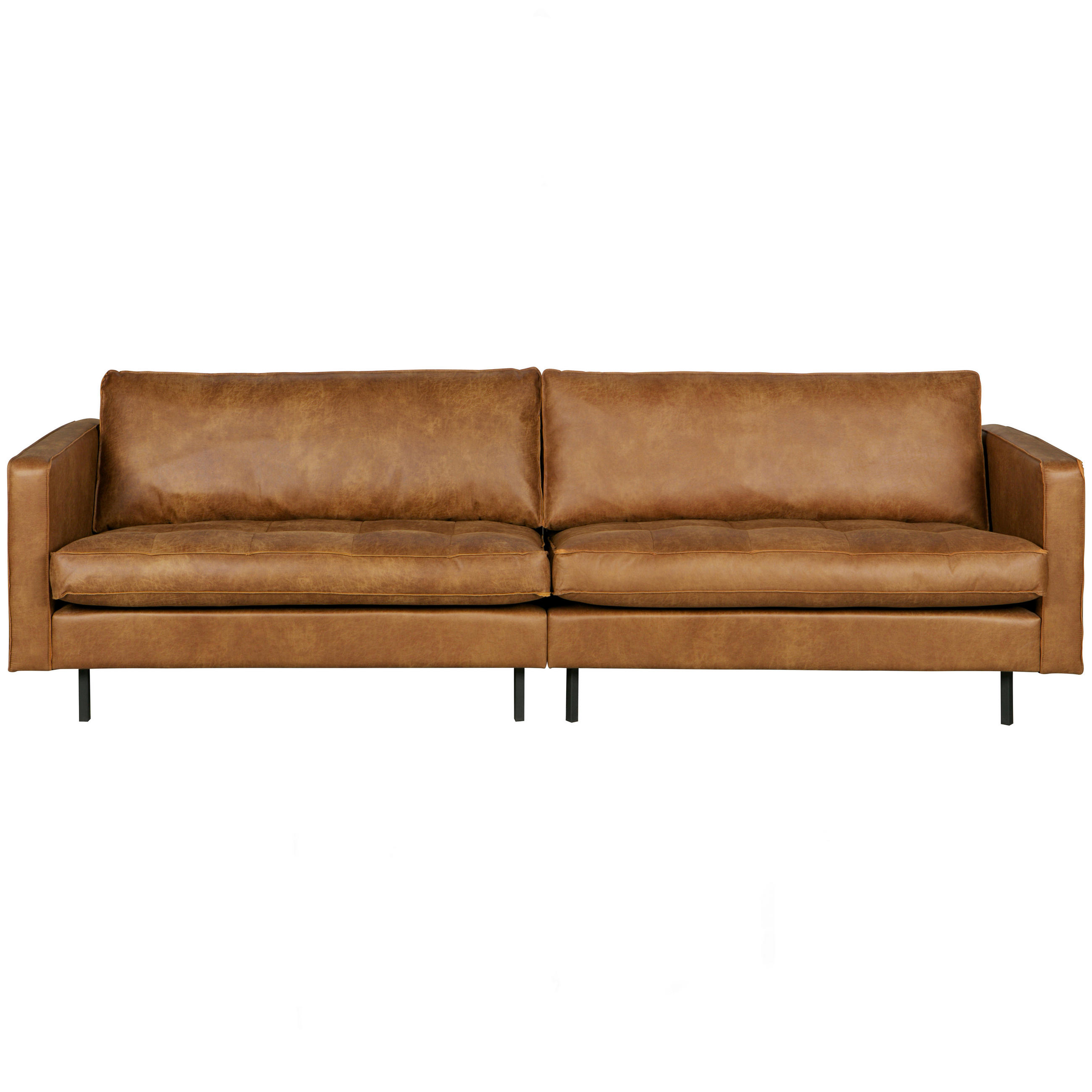 3-SITZER-SOFA Rodeo Classic in Kombination Echtleder/Stoff Cognac   - Cognac/Schwarz, Design, Leder/Metall (275/83/88cm) - Livetastic
