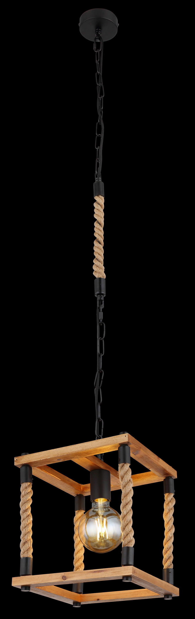HÄNGELEUCHTE 25/25/120 cm    - Schwarz/Braun, Natur, Naturmaterialien/Holz (25/25/120cm) - Globo