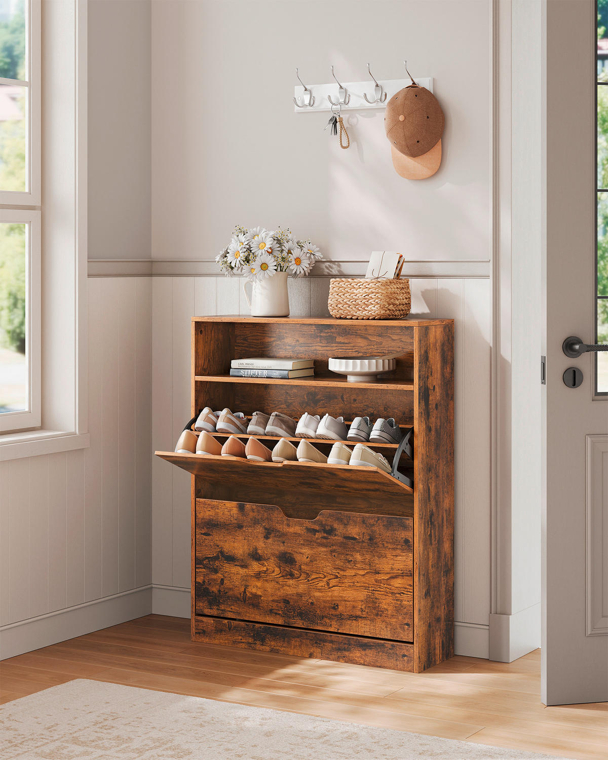 SCHUHKIPPER - Braun, MODERN, Holzwerkstoff (80/102/24cm) - MID.YOU