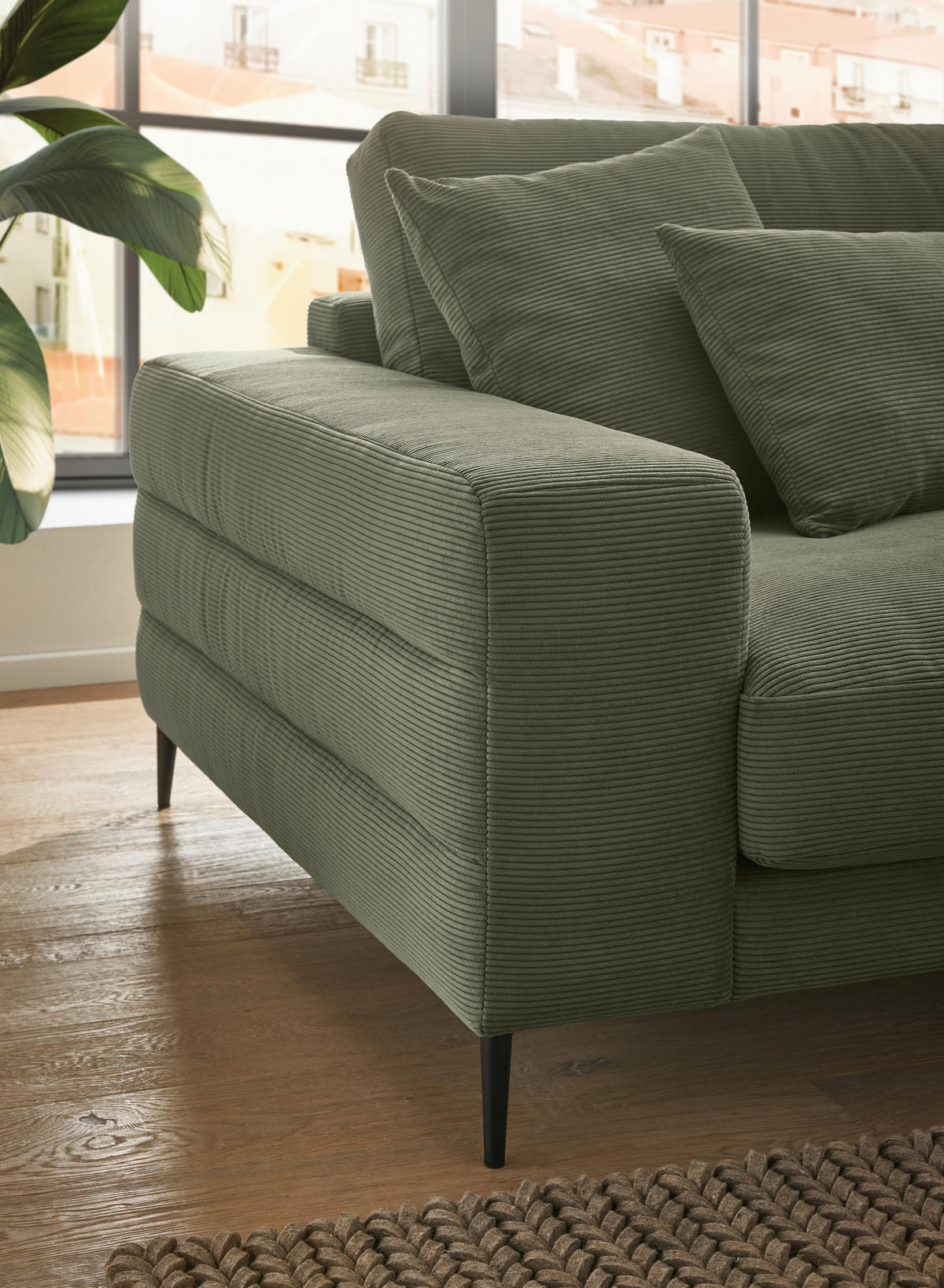 ECKSOFA in Feincord Mokka  - Schwarz/Mokka, Design, Textil/Metall (253/177cm) - Dieter Knoll