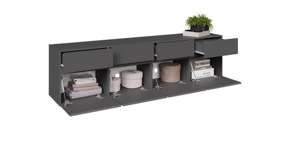 LOWBOARD  200/52,8/40 cm 4 Schublade(n) stehend, in verschiedenen Holzdekoren erhältlich  - Anthrazit/Schwarz, Design, Holzwerkstoff (200/52,8/40cm) - Xora