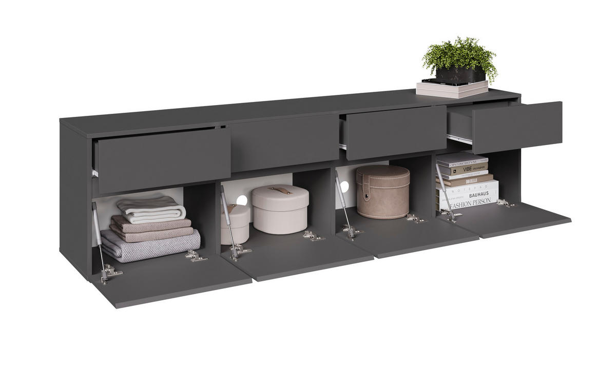 NIZKA OMARICA antracit  - črna/antracit, Design, leseni material (200/52,8/40cm) - Xora