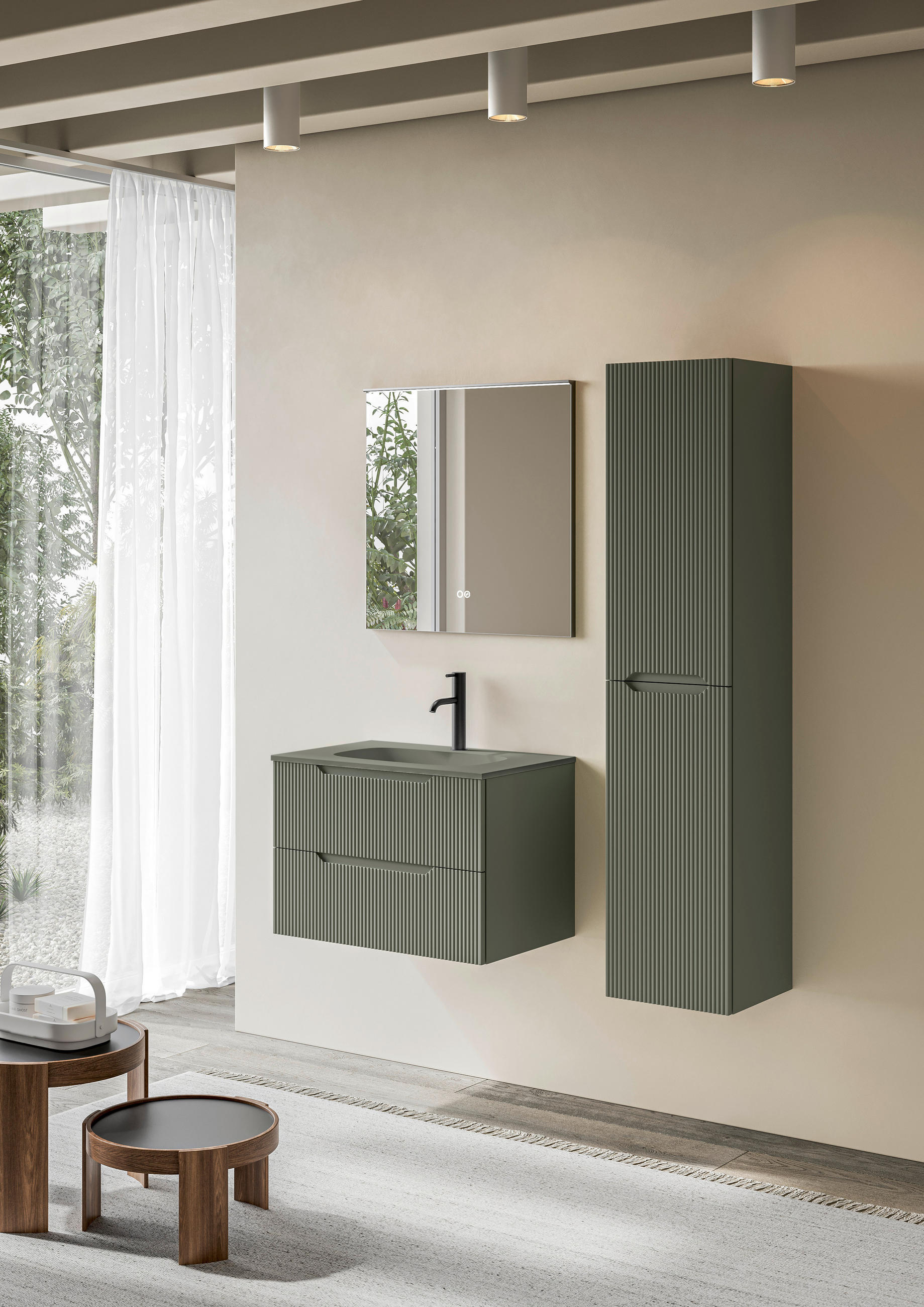 BADEZIMMER 3-teilig 80 cm  - Schilfgrün/Weiss, Konventionell, Holzwerkstoff/Stein (80cm) - Belluti