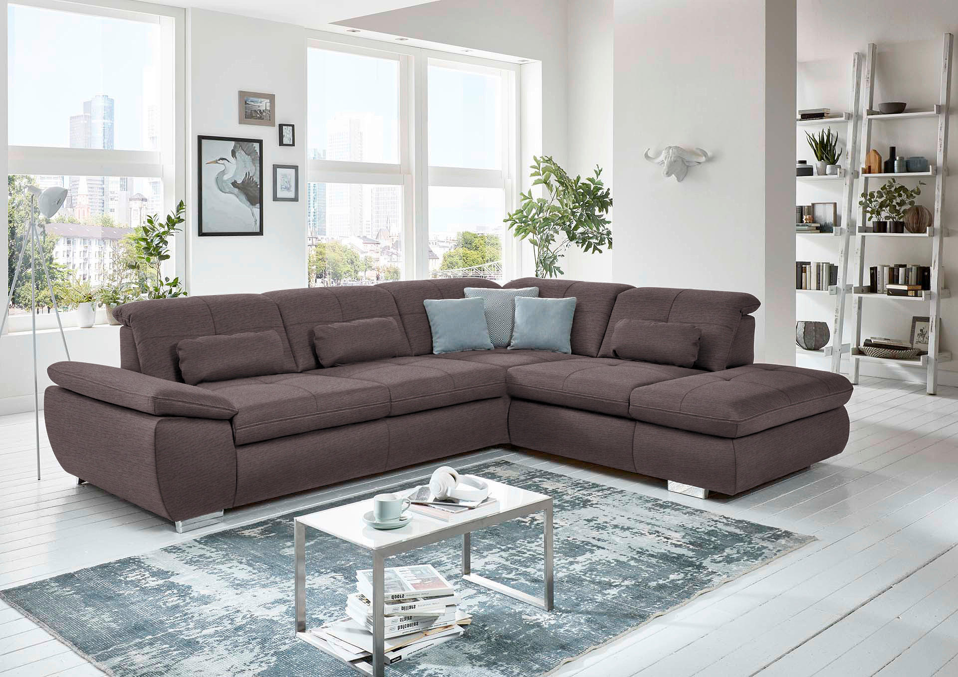 ECKSOFA in Mikrofaser Graubraun  - Graubraun/Silberfarben, Design, Textil/Metall (320/260cm) - Beldomo Speed