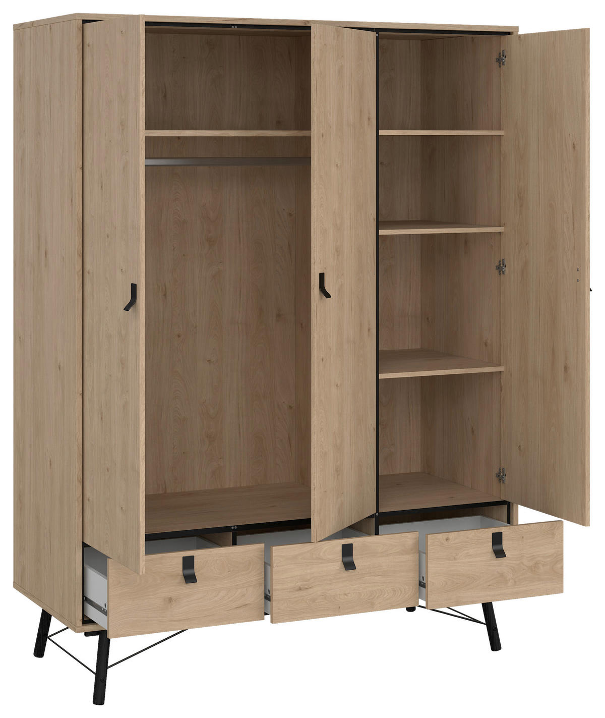 KLEIDERSCHRANK in Eichefarben  - Eichefarben/Schwarz, Modern, Holzwerkstoff/Metall (150,2/200,4/60,1cm) - MID.YOU