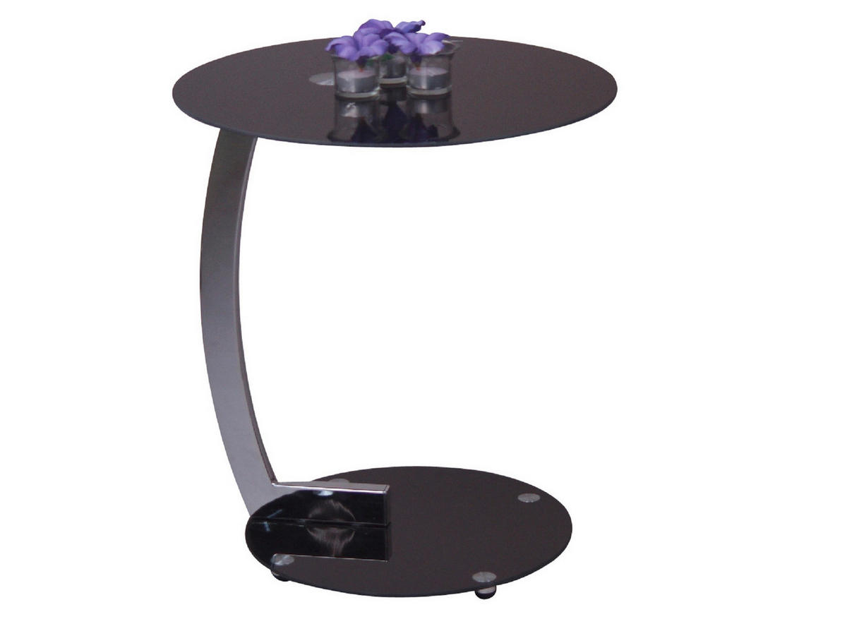 BEISTELLTISCH 45/45/52 cm Schwarz, Chromfarben rund  - Chromfarben/Schwarz, Design, Glas/Metall (45/45/52cm) - MID.YOU