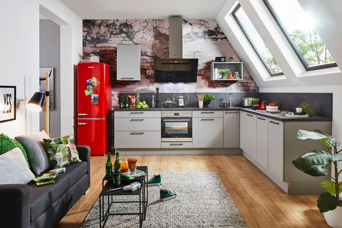 EINBAUKÜCHE UNO  - Grau, Design, Holzwerkstoff - Moderano