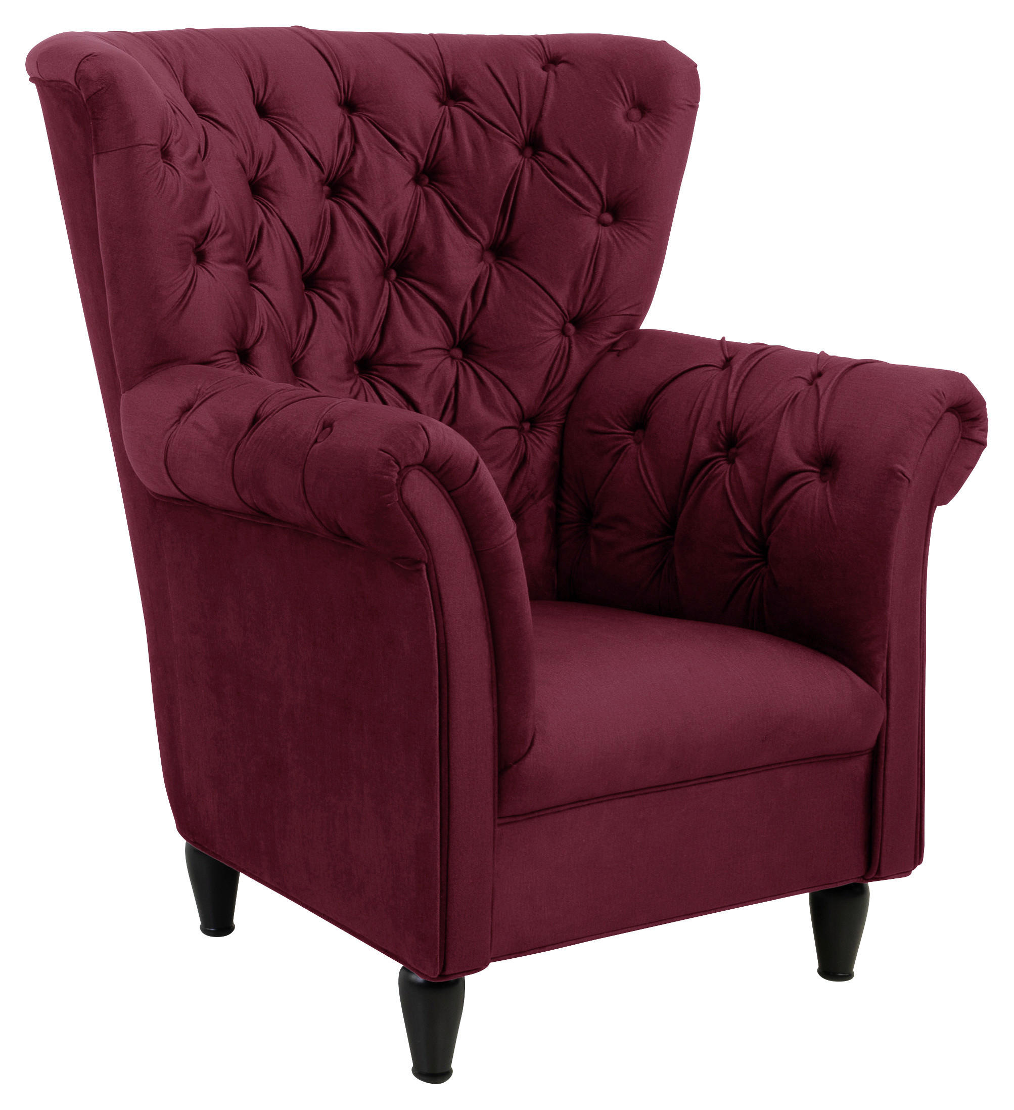 OHRENSESSEL in Velours Rot  - Rot/Schwarz, Design, Holz/Textil (96/112/86cm) - MID.YOU