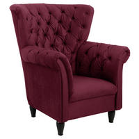 OHRENSESSEL in Velours Rot  - Rot/Schwarz, Design, Holz/Textil (96/112/86cm) - MID.YOU